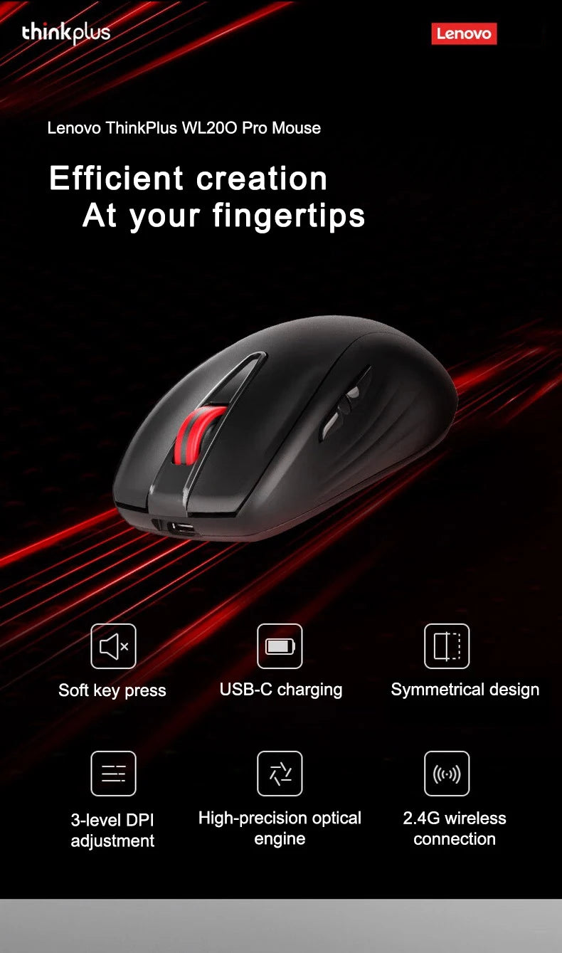 Mouse Lenovo Mouse Black Lenovo Wl200 Pro Rechargeable Light Sound Wireless Mouse