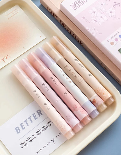 4PCS Retro Style Handbook Pen Marker Graffiti Brush Inscription Pen Office Culture and Educational Supplies