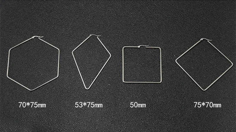 Titanium Steel Exaggerated Geometric Square Rhombus Hoop Earrings for women Big Earring Statement Ear Ring Nightclub Jewelry