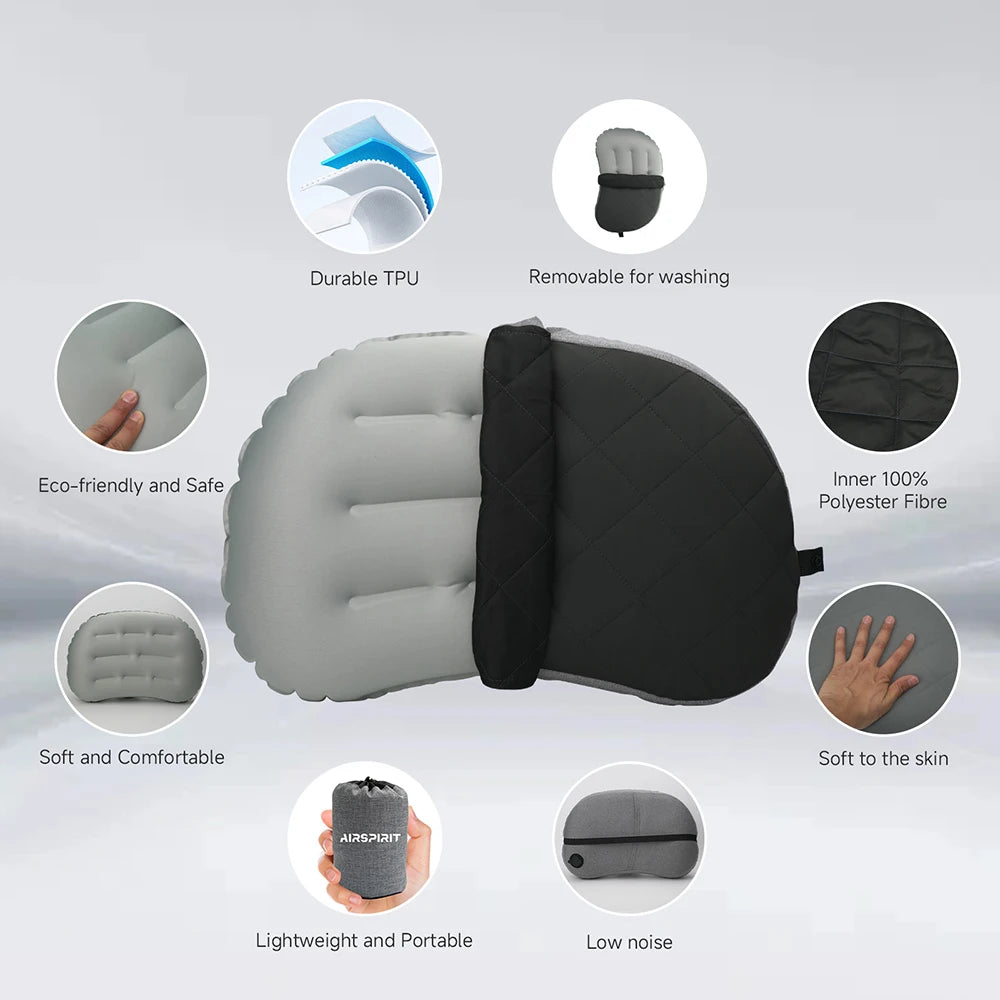 Inflatable Camping Pillow with Removable Washable Cover,Travel Pillow for Neck Support,Hiking,Backpacking,Office,Airplane,Car