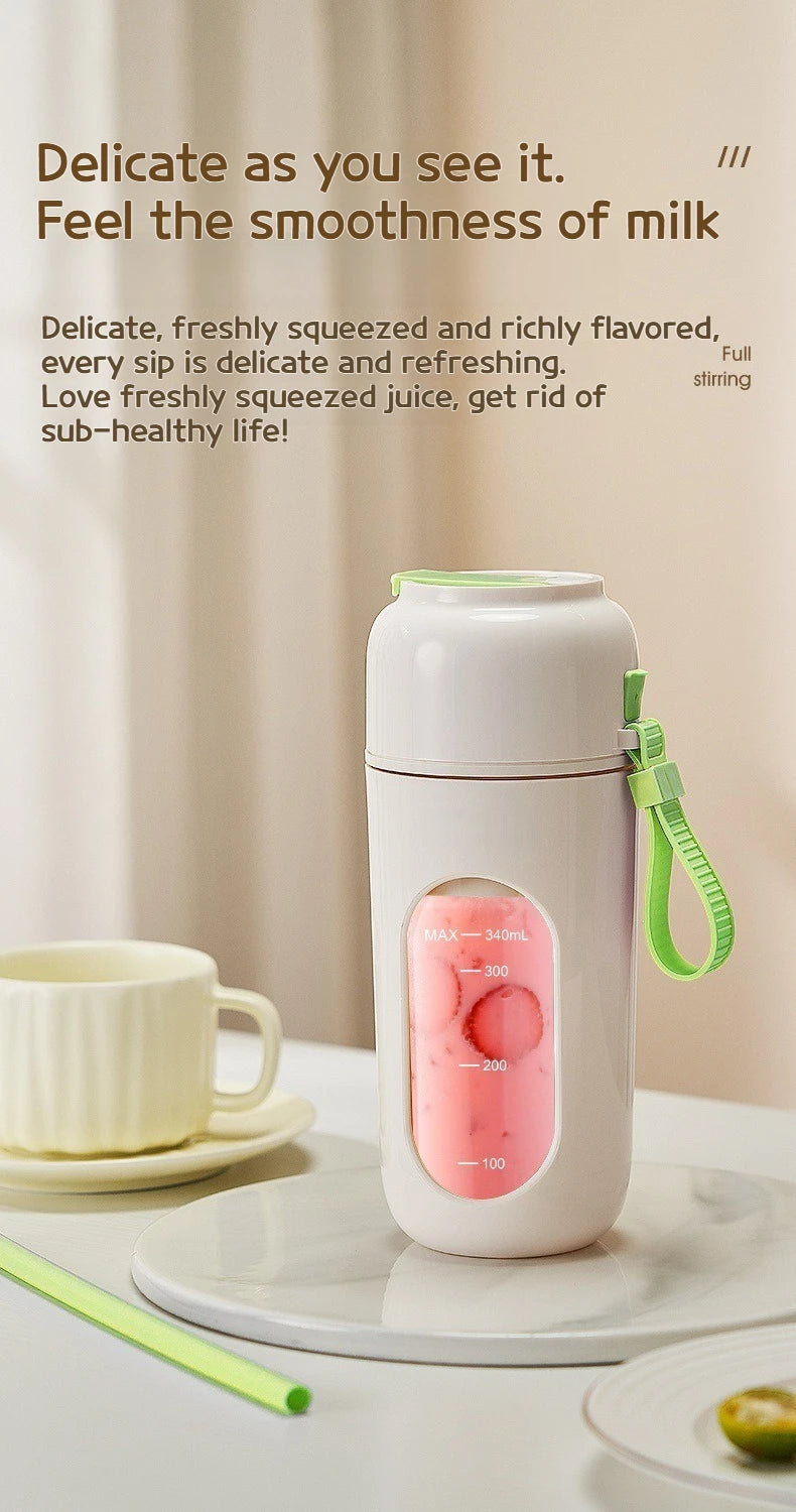 Portable Electric Blender Cup for Smoothies, Shaved Ice, and Juices - 12-Blade Stainless Steel with Wireless Charging Function