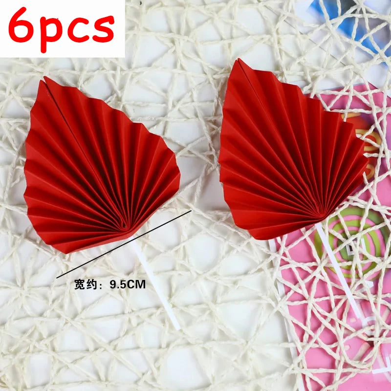 6pcs Palm Spear Cake Topper Happy Birthday Palm Leaf Decoration Cake Decorating Wedding Baking Dessert Table Party Favors