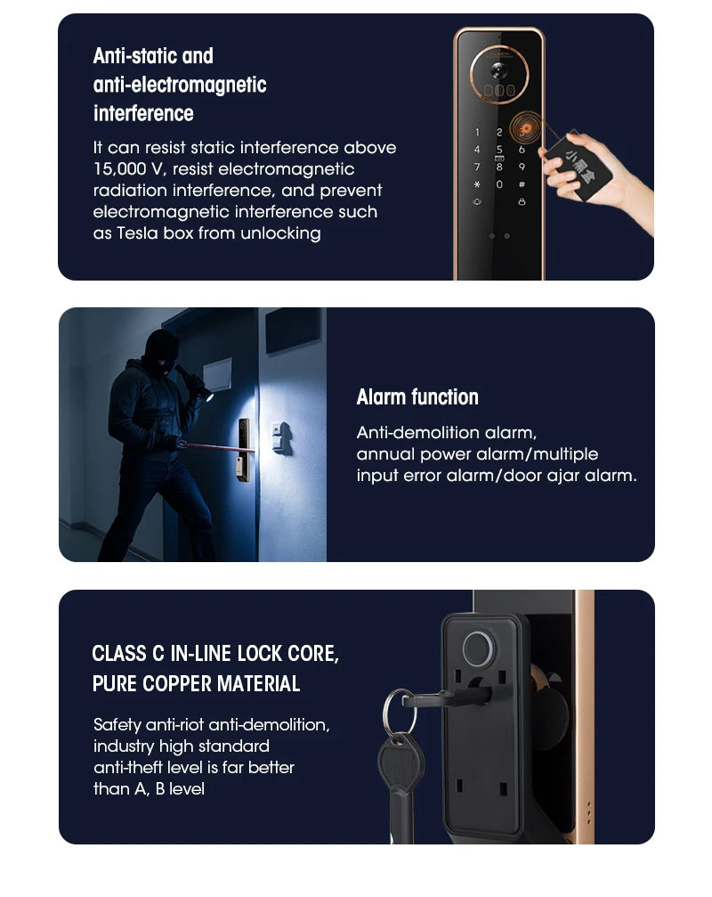 2024 Smart Door Lock  Wifi Smart Fingerprint Digital Safe Door with Camera Lock for Home