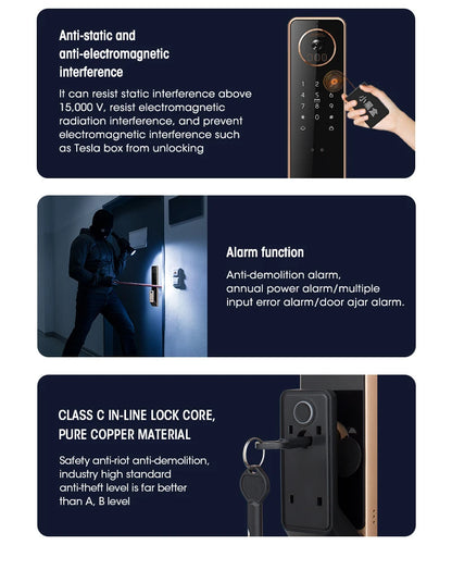 2024 Smart Door Lock  Wifi Smart Fingerprint Digital Safe Door with Camera Lock for Home