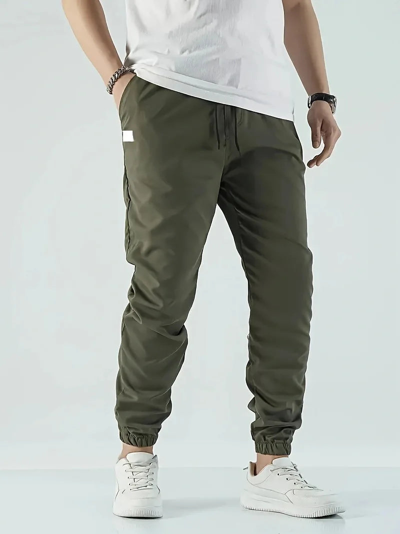 Joggers' Sports Pants, Men's Pants, Track And Field Sports Casual Solid-color Patchwork Pants, Slightly Elastic Trendy Pants