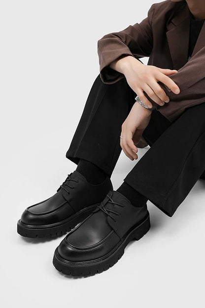 Men's Leather Shoes Black Round Toe Thick Sole Platform Male Casual Brogue Shoe Footwear Offer Designer Classic Original Retro