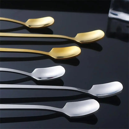 5pcs Stainless Steel Square Head Spoon Mug Tea Spoon Golden Honey Coffee Stirring Spoon Canning Medicine Powder Spoon