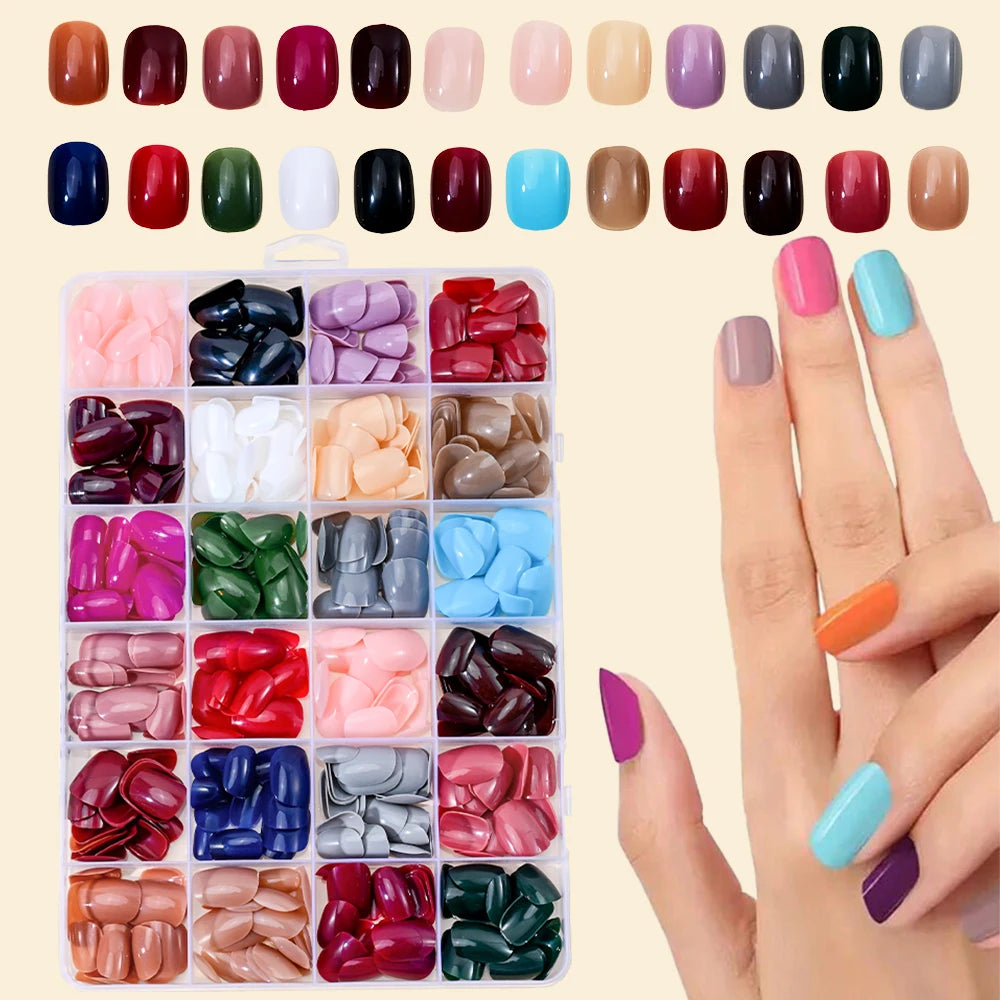 576pcs/Box Colorful Fake Nails Black Red Design Fake Nail Oval Short Square Press On False Nails Mixed Full Cover Nail Tips