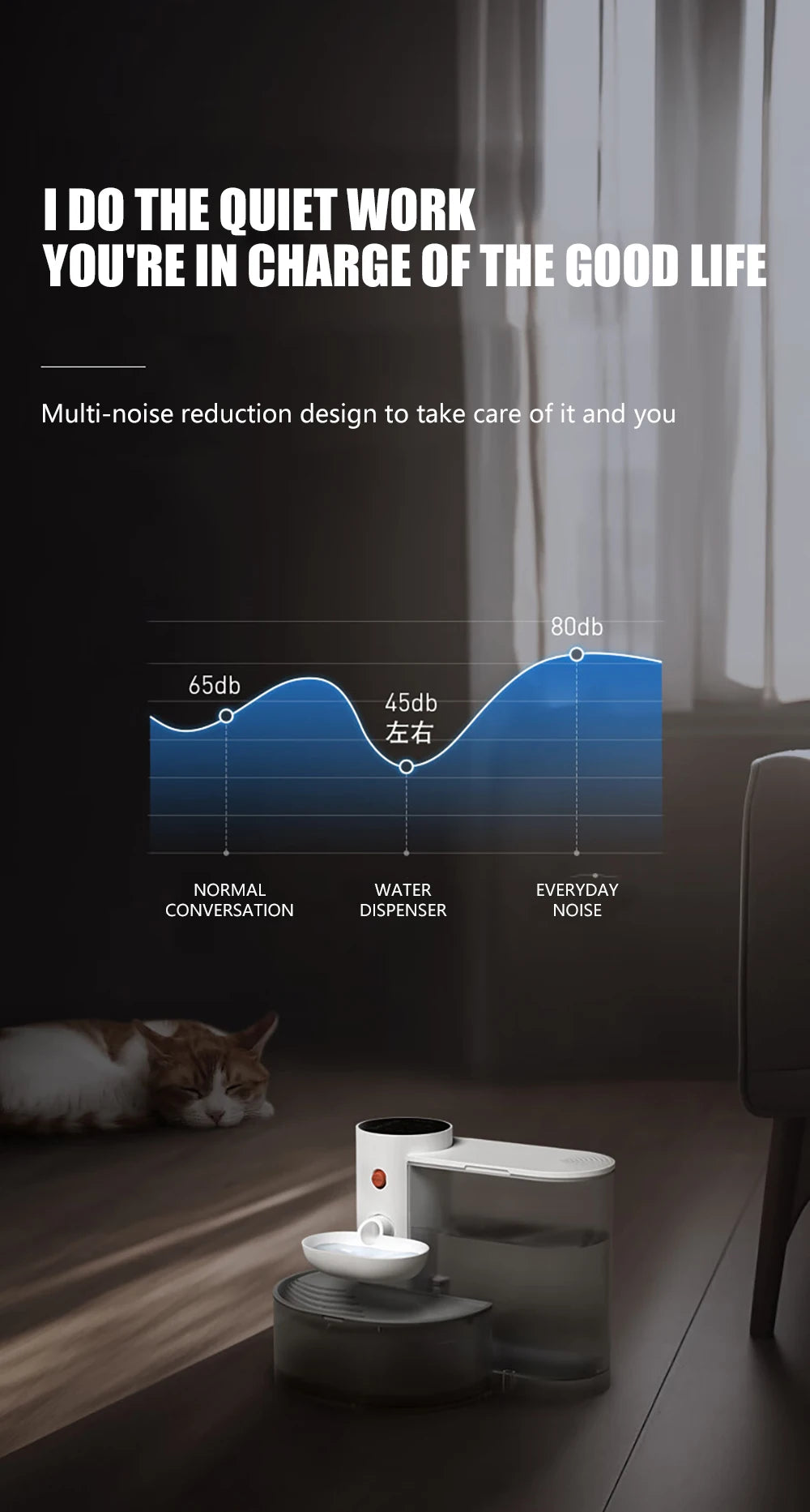 Cat Water Fountain, Automatic Pet Water Dispenser for Puppy, Rechargeable Wireless Cat Drinker No Need Filter, Cat Accessories