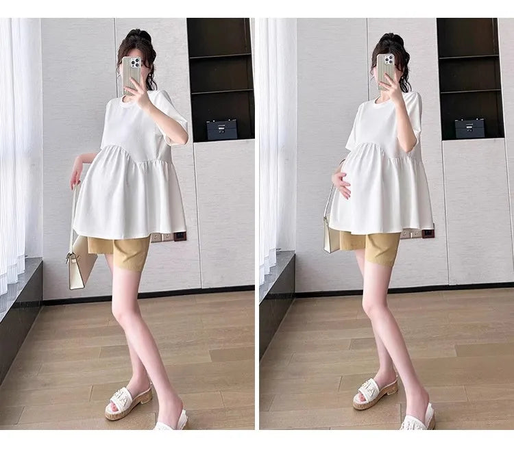 Maternity T-Shirt Summer 2025 New Fashionable Summer White T-Shirt Short-Sleeved Tops Loose Large Size Casual Maternity T-Shirt