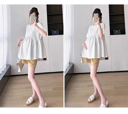 Maternity T-Shirt Summer 2025 New Fashionable Summer White T-Shirt Short-Sleeved Tops Loose Large Size Casual Maternity T-Shirt