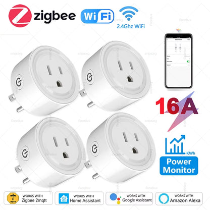 Smart Plug Zigbee/WiFi Socket US 16A With Power Monitor Timing Function APP Control Smart Home Automation Works With Alexa Z2M