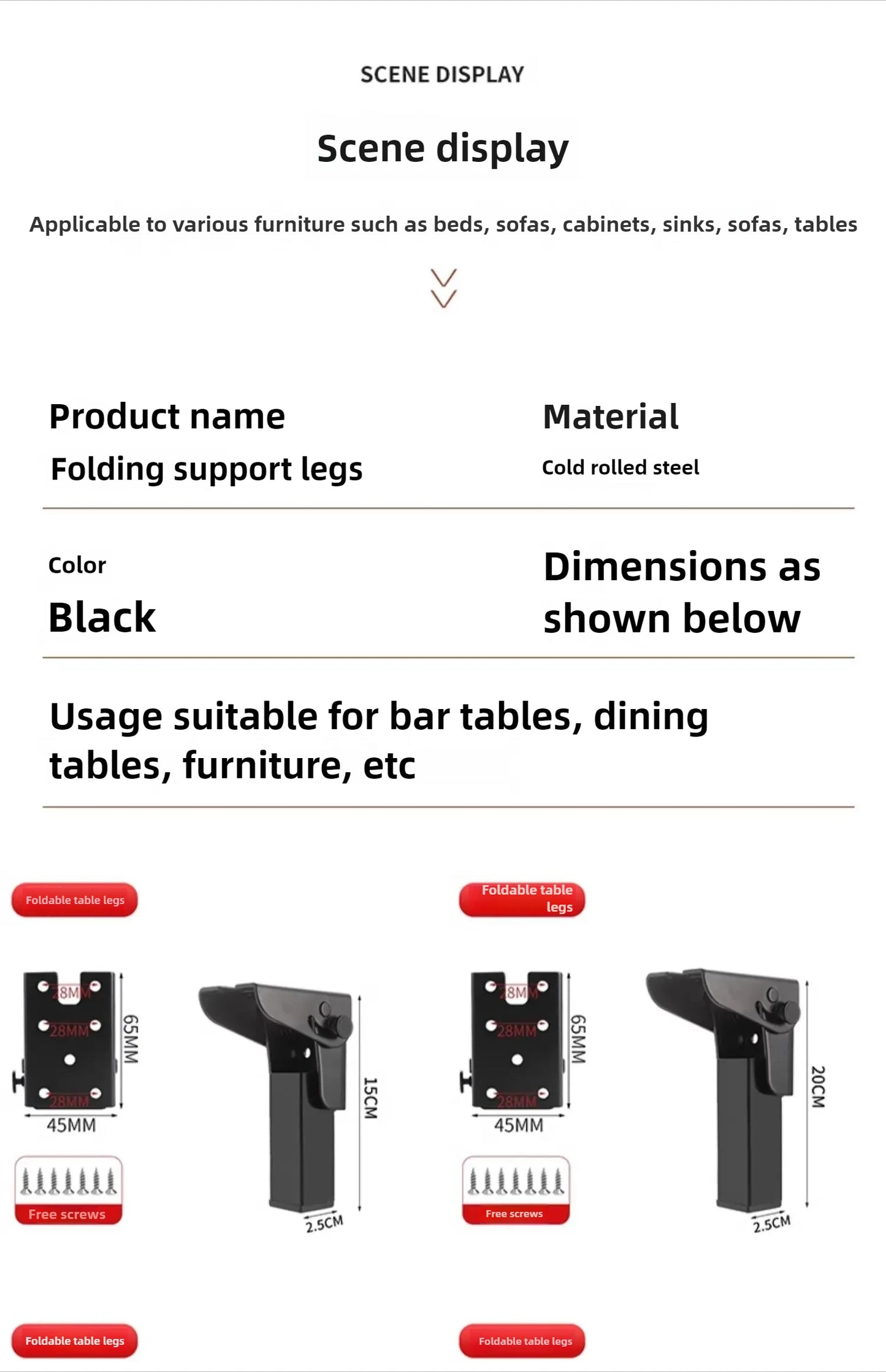 Foldable Table Leg Supports Thickened Sturdy Bases Anti-Slip Wear-Resistant Silent Foot Pads Heavy-Duty Aluminum Alloy  Design