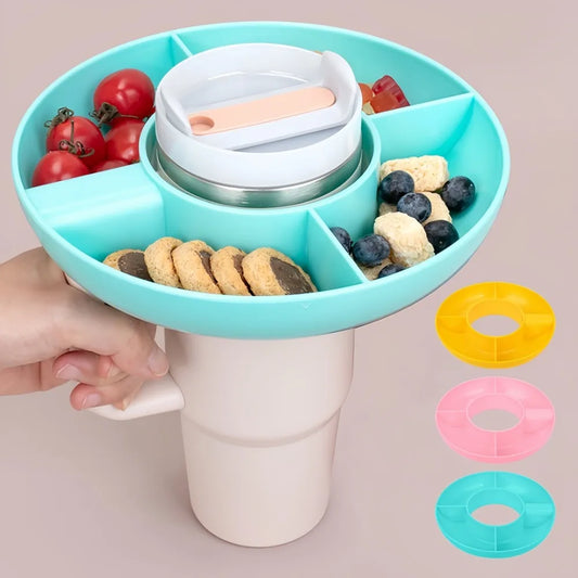 Bingba Cup Silicone Snack Platter 40oz Plastic Fast Food Plate with 4 Compartments for Outdoor Picnic Snack Holder Combination