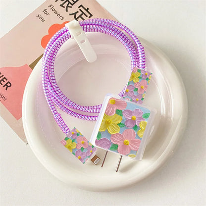 Cute Smile Case For Apple iphone 18W 20W US Charging Head Protective Sleeve Fast Charging Shell Soft Wire Cable Cord Organizers