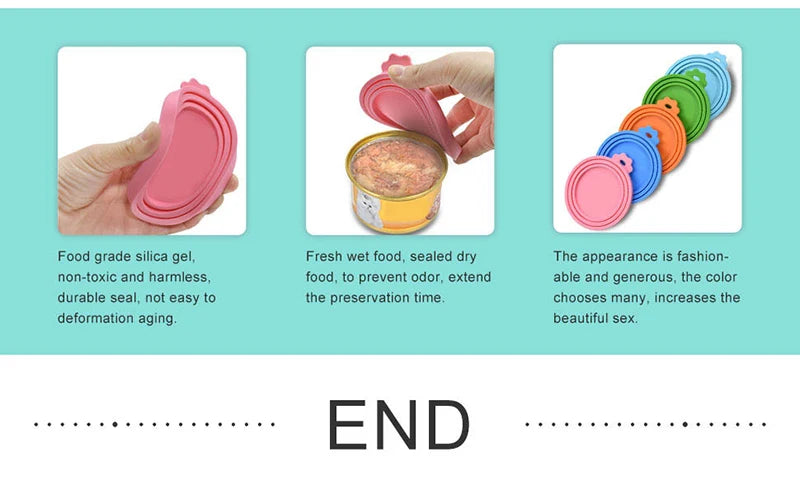 Reusable Pet Food Can Cover and Spoon Portable 2pcs/set  Dogs Cat Storage Tin Cap Lid Seal Cover Health Pet Supplies Pet Lids Ca