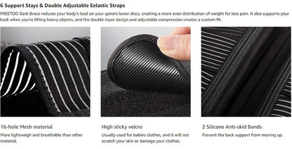 AOLIKES Lower Back Brace with 6 Stays Anti-skid Orthopedic lumbar Support Breathable Waist Support Belt for Gym Pain Relief