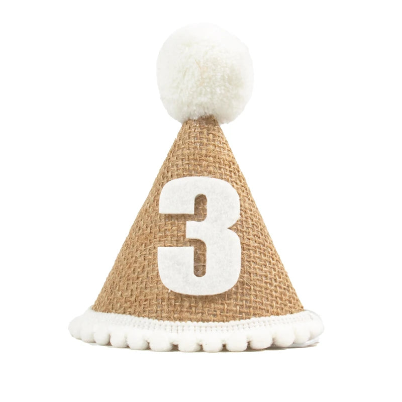 Burlap 1st Birthday Hat Baby First Birthday Party Newborn Boy Girl 1 2 3 Year old Headband Baby Shower Birthday Party Decor