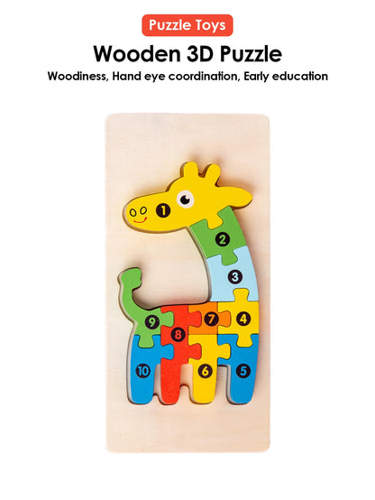 3D Wooden Puzzles Educational Cartoon Animals Early Learning Cognition Intelligence Puzzle Game For Children Toys