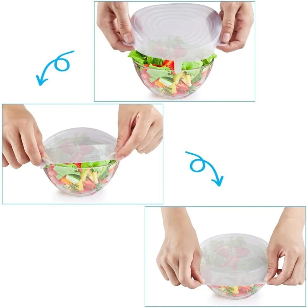 6pcs Silicone Elastic Lids Reusable Stretchable Round Food Lids Suitable for Various Food Containers Microwave/dishwasher Safe