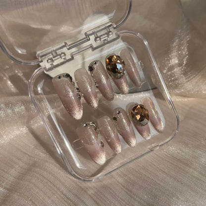 10Pcs Almond Pink Handmade Nails Set Press on Nails Long Ballet Fake Nail Simple Wearable Full Cover Nail Tips Press on Nails