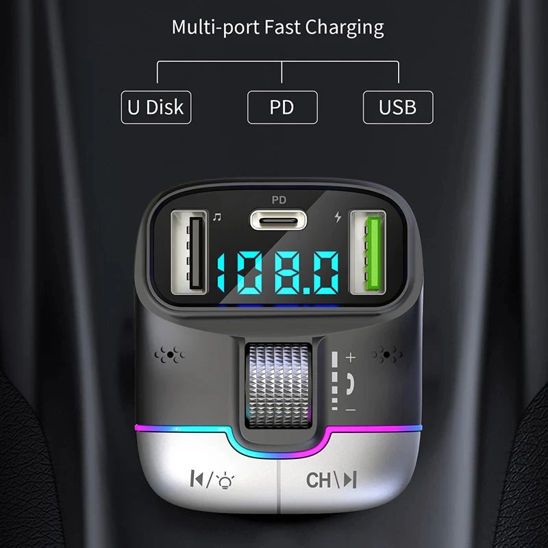 Xiaomi FM Transmitter Bluetooth 5.4 Hands-Free Portable Car AUX Radio Modulator MP3 Player with Fast Charging Adapter