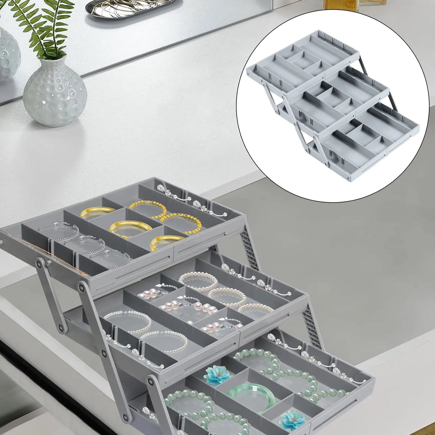 2/3 Tier Foldable Drawer Organizer Multi Level Storage Tray Adjustable Divider Versatile Expandable Drawer Jewelry Organizer