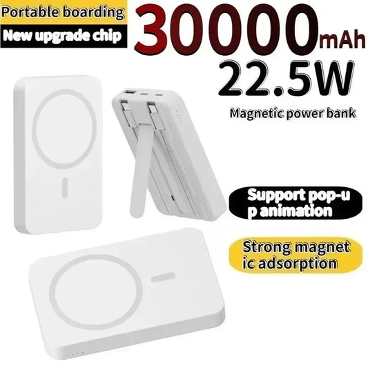 Wireless power bank, built-in cable holder, large capacity, super fast charging, power bank, magnetic, 30000mAh, new