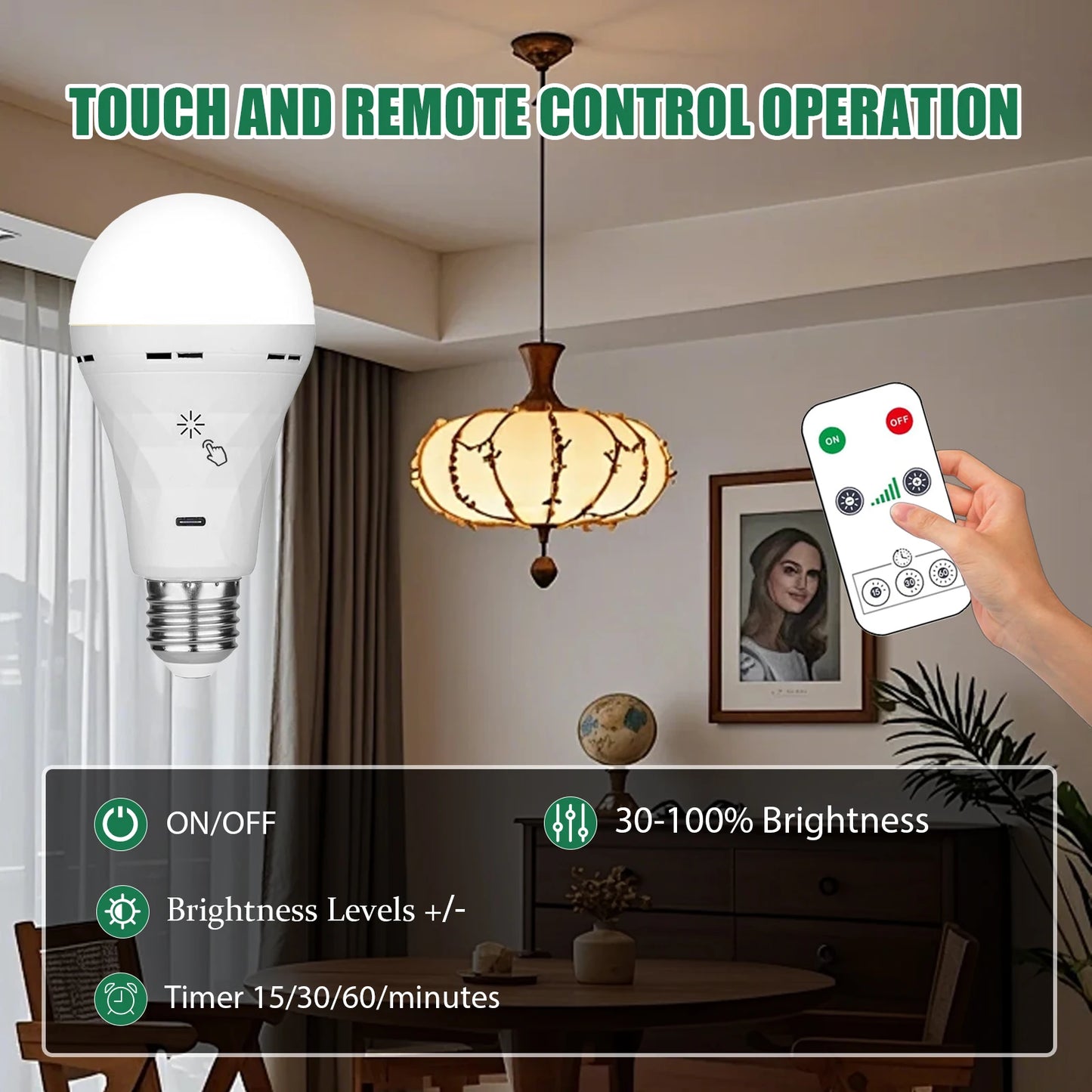 USB led Bulb e27 Rechargeable Light Bulb Smart Battery BulbTouch Control Dimmable LED Bulbs with Timing