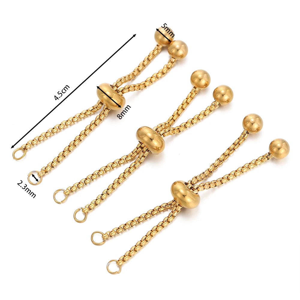 3pcs/lot Adjustable 304 Stainless Steel Bracelet Makings Slider Extender Box Chains with Ball Ends for DIY Jewelry Making