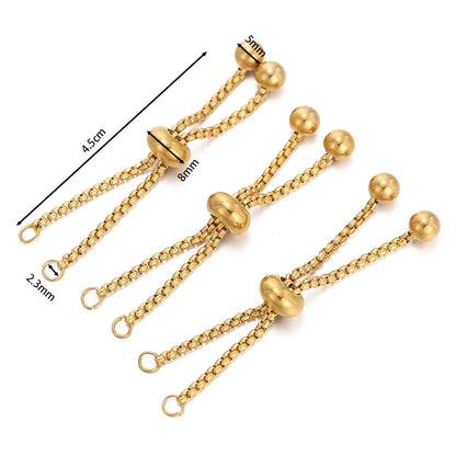 3pcs/lot Adjustable 304 Stainless Steel Bracelet Makings Slider Extender Box Chains with Ball Ends for DIY Jewelry Making
