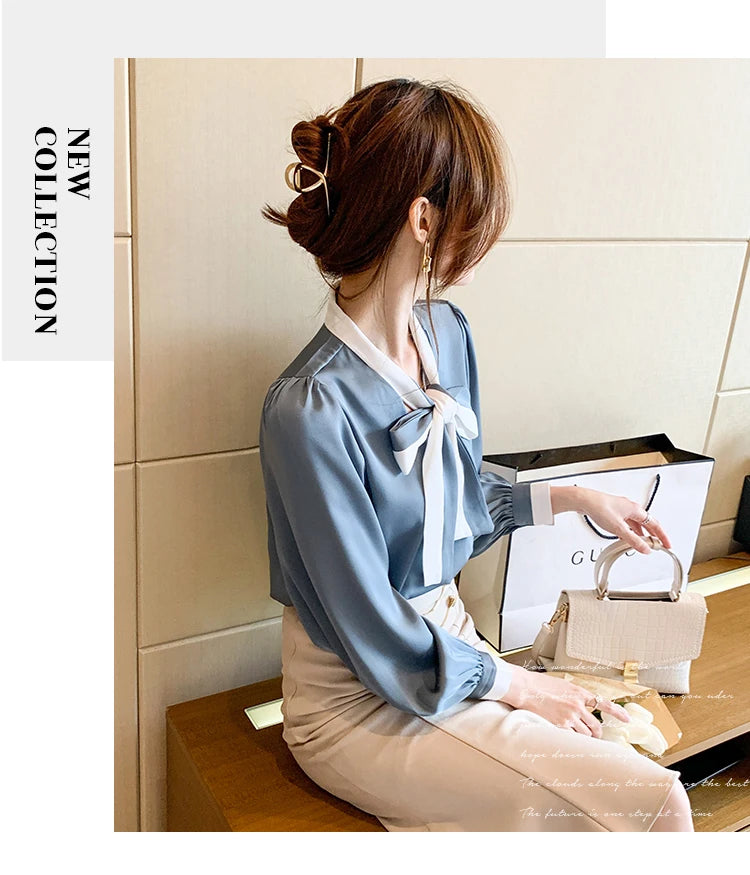 Elegant Office Blouses Women Chiffon Autumn Winter Korean Fashion Casual Streetwear Blusas Mujer Puff Sleeve Ladies Tops Shirts