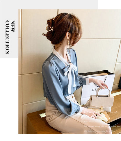 Elegant Office Blouses Women Chiffon Autumn Winter Korean Fashion Casual Streetwear Blusas Mujer Puff Sleeve Ladies Tops Shirts
