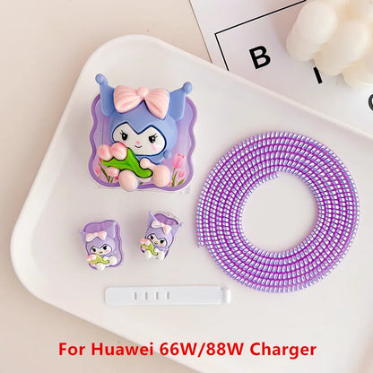 Joytop Sanrio 5Pcs Set Cable Protector for Huawei 35W/40W/66W/88W/100W Fast Charger Case Phone Wire Cord Organizers Winder