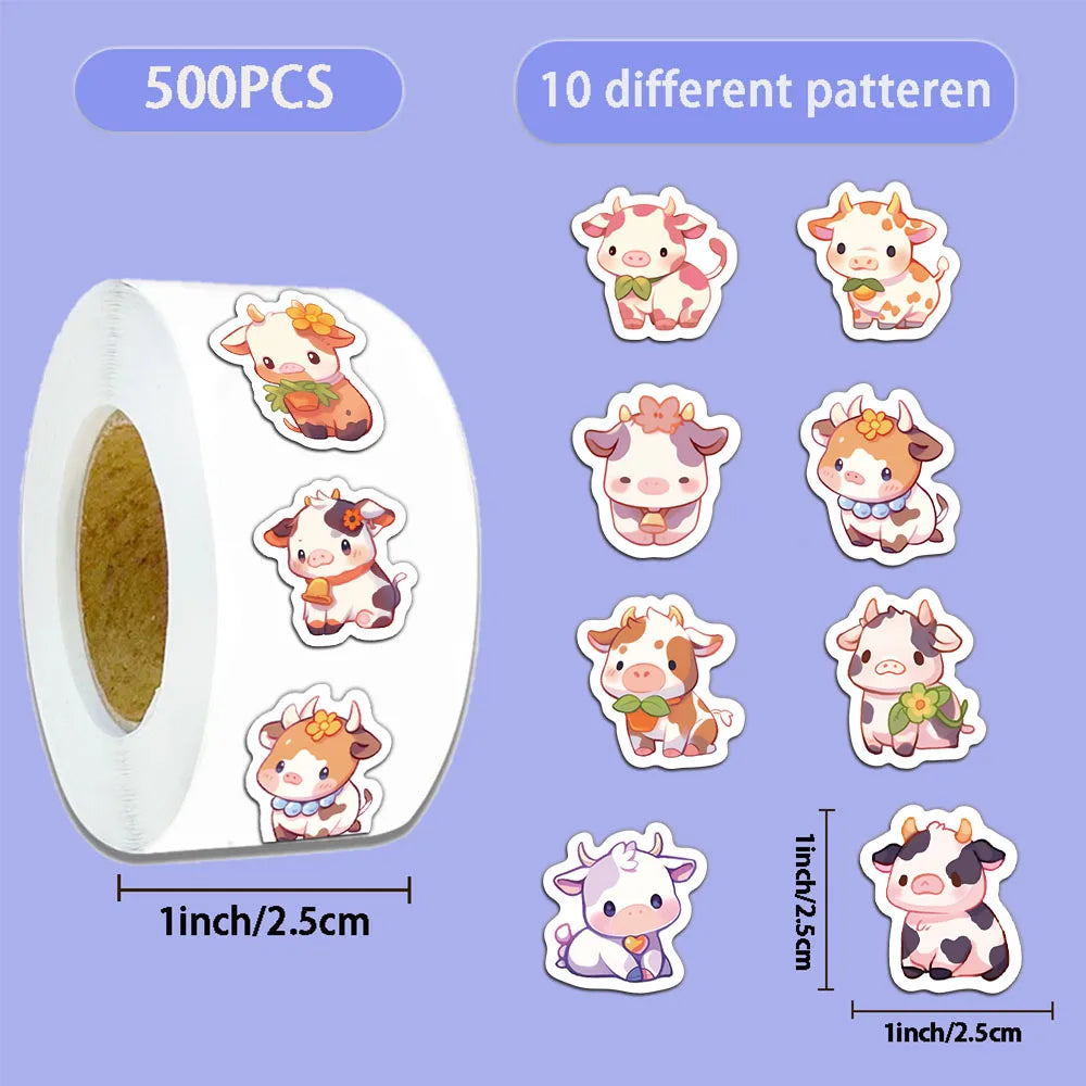 500PCS Creative Cow Roll Stickers Decorative Stickers Laptop Phone Cases Waterproof Stickers