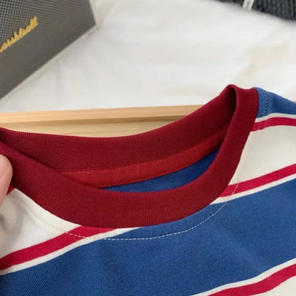 Children Clothes For Baby Girl Boys T-shirt Stripe Cotton 2-7Y Long Sleeves Shirts Teen Hoodie Bottoming Spring Shirt Kids Tops