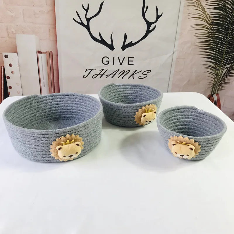 Cartoon Animals Hand Woven Storage Basket Kids Toys Desktop Organizer Sundries Storage Box Laundry Baskets storage box