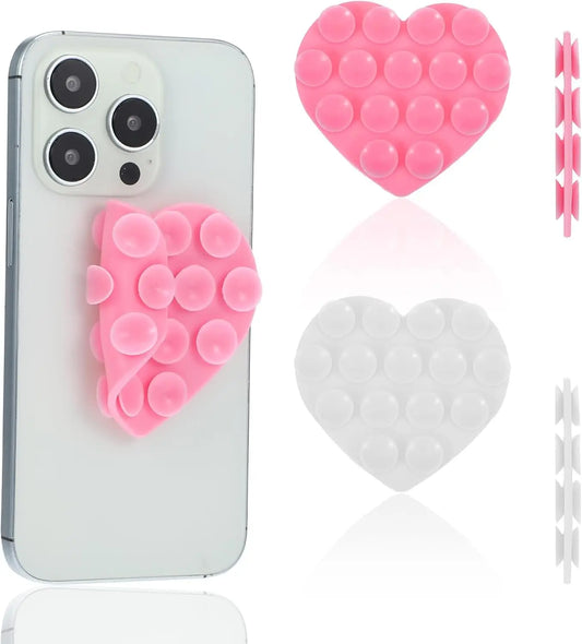 Heart Shape Double Sided Phone Suction Holder, Multi-Purpose Silicone Suction Cup Phone Mount Phone Case Sticky Phone Grip