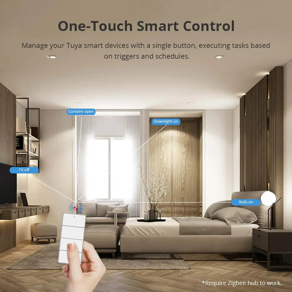 Zemismart 4-Gang Zigbee Wireless Scene Switch,Battery Powered, Compatible with Tuya Home Assistant Homey Hubitat (Hub Required）