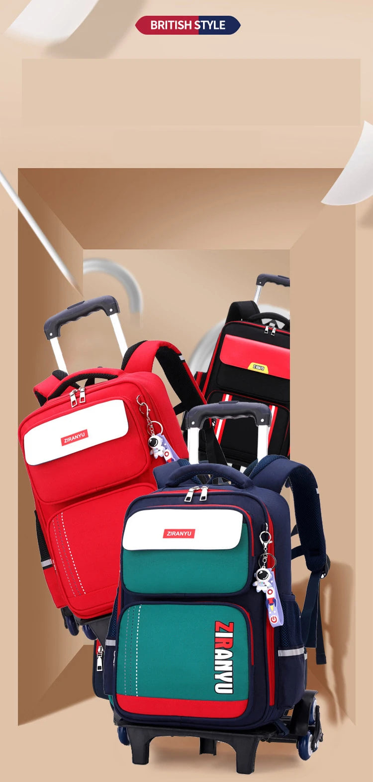 Student Rolling Backpacks for Primary School Children Trolley School Backpack Wheeled Bag Back To School Backpacks with Wheels