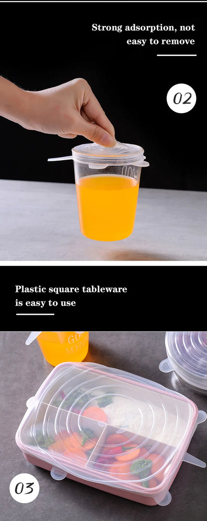 6PCS Adaptable Lid Silicone Cover Food Caps Elastic Stratchy Fresh Microwave Lids Stretch Silicone Cover for Kitchen Accessories