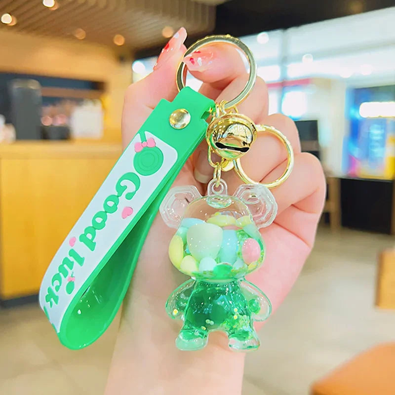Cute Astronaut Keychain Space Capsule Lava Lamp Oil Filling Bear Key Chain Gift Pendant for Couples Bag Charm Accessories