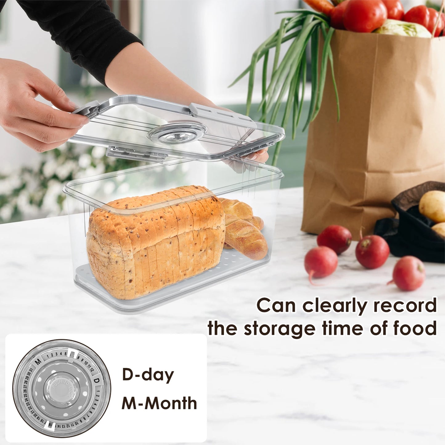 Bread Box Countertop Airtight Loaf Bread Storage Container Time Recording Bread Keeper Bread Holder Bin for Homemade Bread Bun