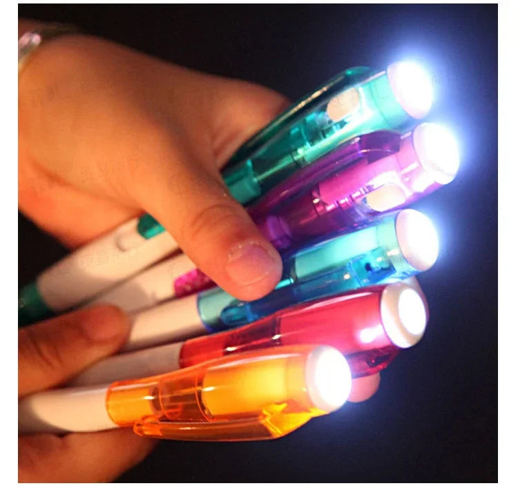 4pcs Funny Stationary Toy for Children Ballpoint Ball Point Pen Led Flashlight Torch