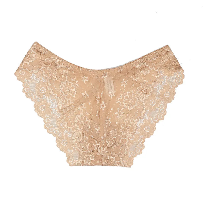 5 PCS/Set Sexy Ladies Transparent Lace Lingerie Panties Woman Cotton Crotch Solid Color Briefs Underwear