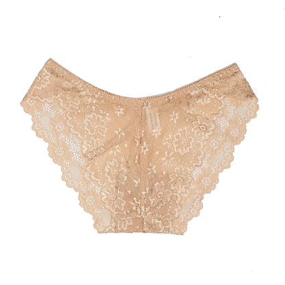 5 PCS/Set Sexy Ladies Transparent Lace Lingerie Panties Woman Cotton Crotch Solid Color Briefs Underwear