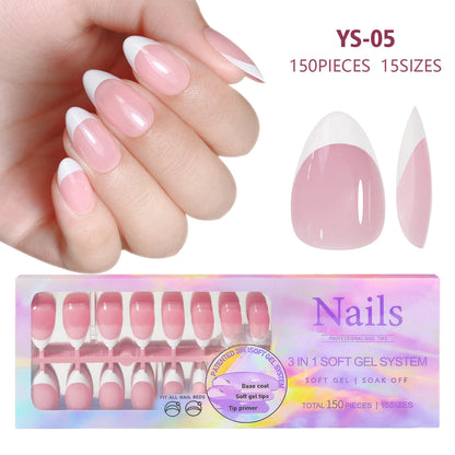 150pcs Nude White Fake Nails Need Adhesive Glue Glitter Press on Nails Women Wearable Nail Art Stickers Full Finished False Nail