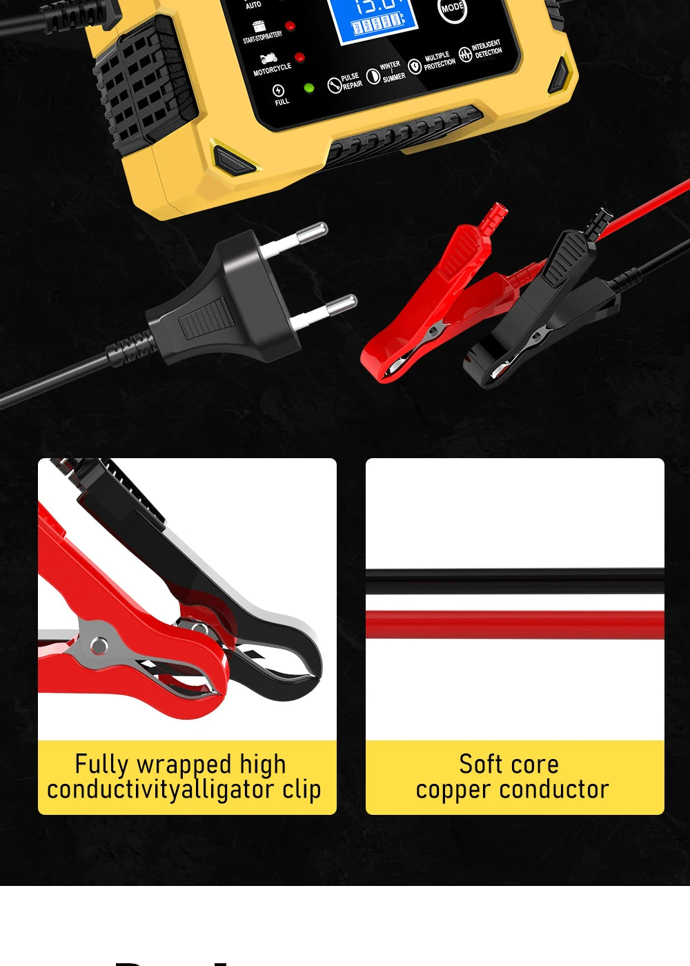 Car Battery Charger, 12V 6A Automatic Intelligent Storage Battery Maintainer Trickle Charger Suitable for Cars, Trucks, Suvs, Mo