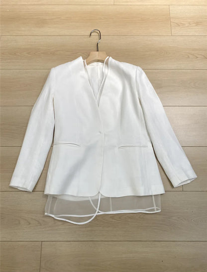 Women's Clothing 2 Piece Set White Suit Coat +High Waisted Wide Leg Pants Elegant  Suit Spring/Summer new