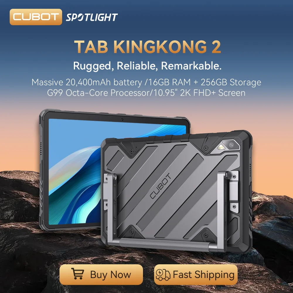 Cubot Tab KingKong 2, Rugged Tablet Android 14, Helio G99, 20400mAh Battery,16GB RAM+256GB ROM, IP68 Waterproof, 10.95" Screen